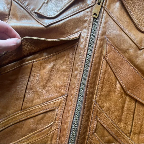 East West Musical Instruments Vintage 1970’s Tan leather Jacket Suede Interior L - Picture 7 of 13